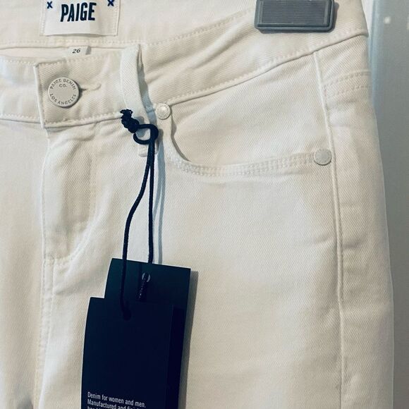 PAIGE | Paige Skyline Ankle Peg White mid rise Jeans with Raw Hem NWT size 26 - Picture 9 of 11